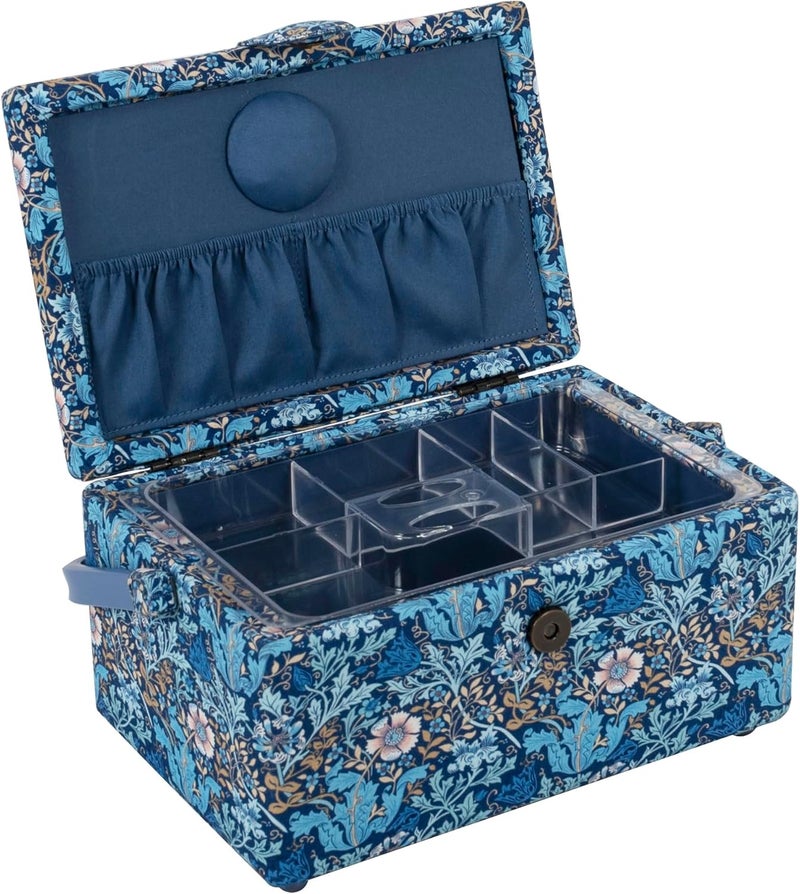 Hobby Gift Medium Sewing Box - Craft & Hobby Storage, Accessories Tray Pin Cushion Pocket PVC Handle Embroidered Lid, 9.6 x 7 x 5.7" - Woodblock Floral - Image 5
